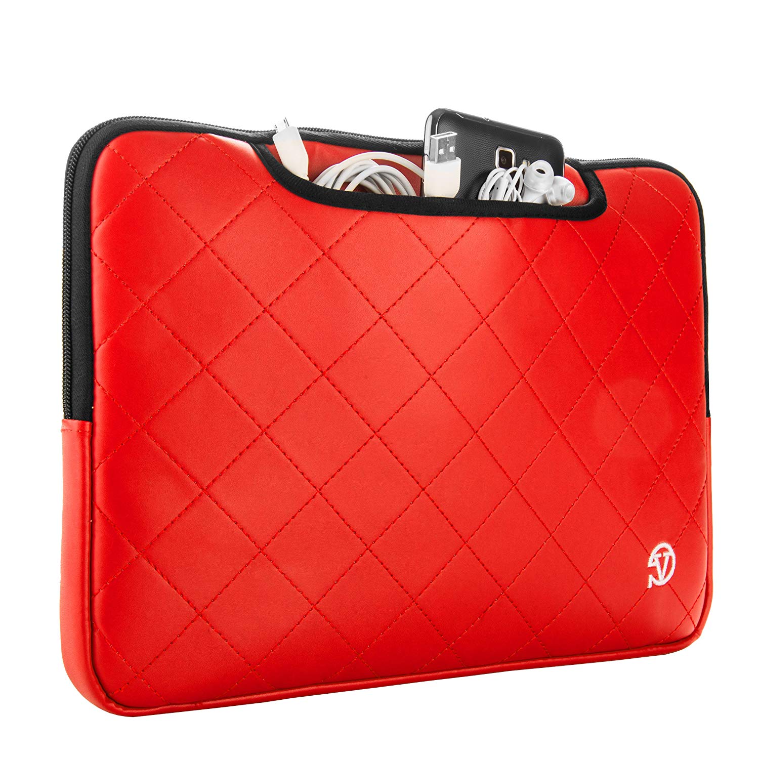 VanGoddy Diamond Stitched Slim Red Carryall Laptop Sleeve for HP